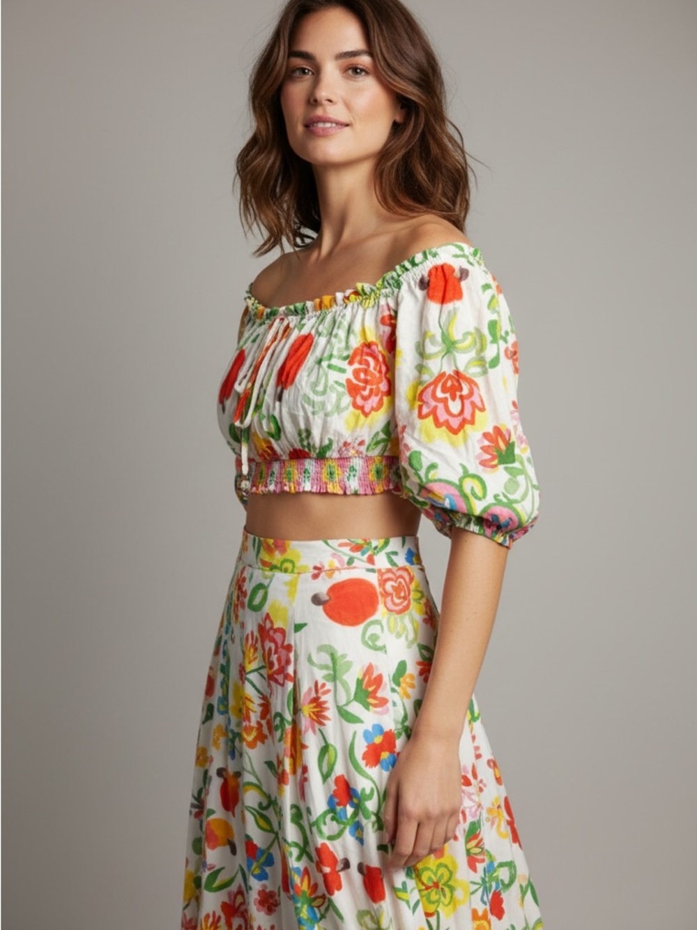 Farm Rio Off The Shoulder Tropical Floral Crop Top Size L